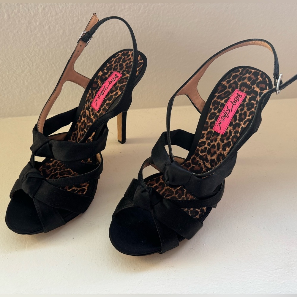 Betsey Johnson Wisdom Black Satin Open Toe Heels